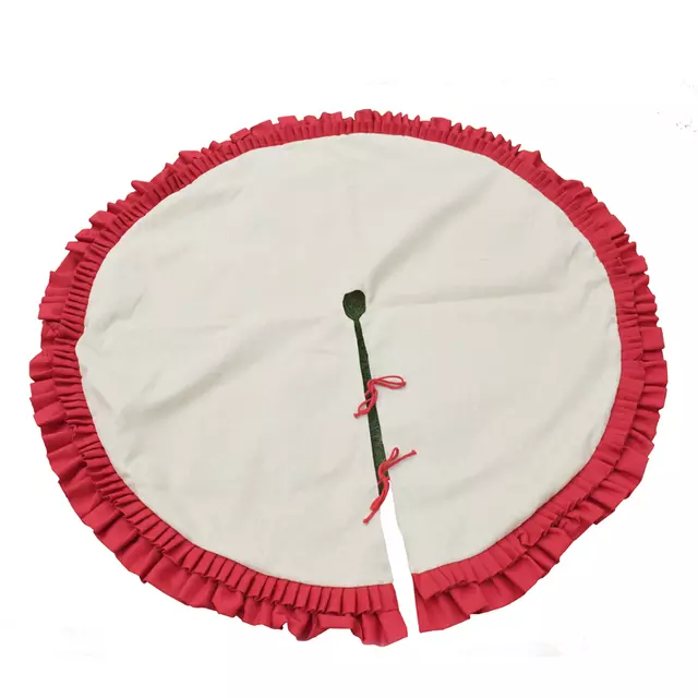Christmas Tree Skirt - Burlap/Red Plaid Ruffle Style/Red Solid Ruffle