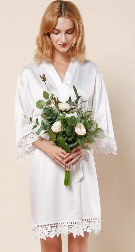 Satin Bridal Robe with Lace Trim (For Sublimation & HTV)