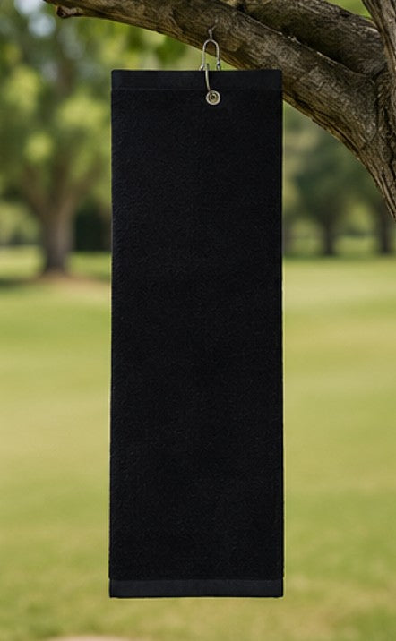 Tri Fold Black Golf Towel
