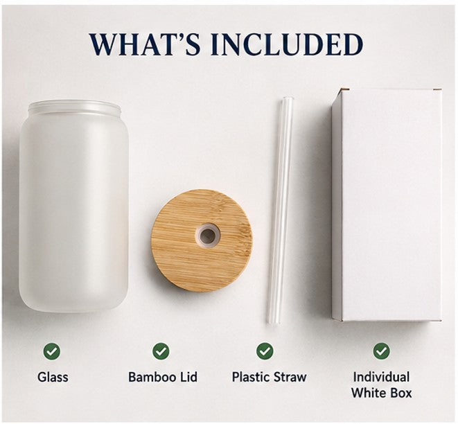 16 oz Libbey-Style Cola Can Glass | Frosted | Includes Bamboo Lid, Straw & Box