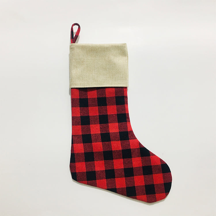 Classic Burlap Top Red Plaid Christmas Stockings