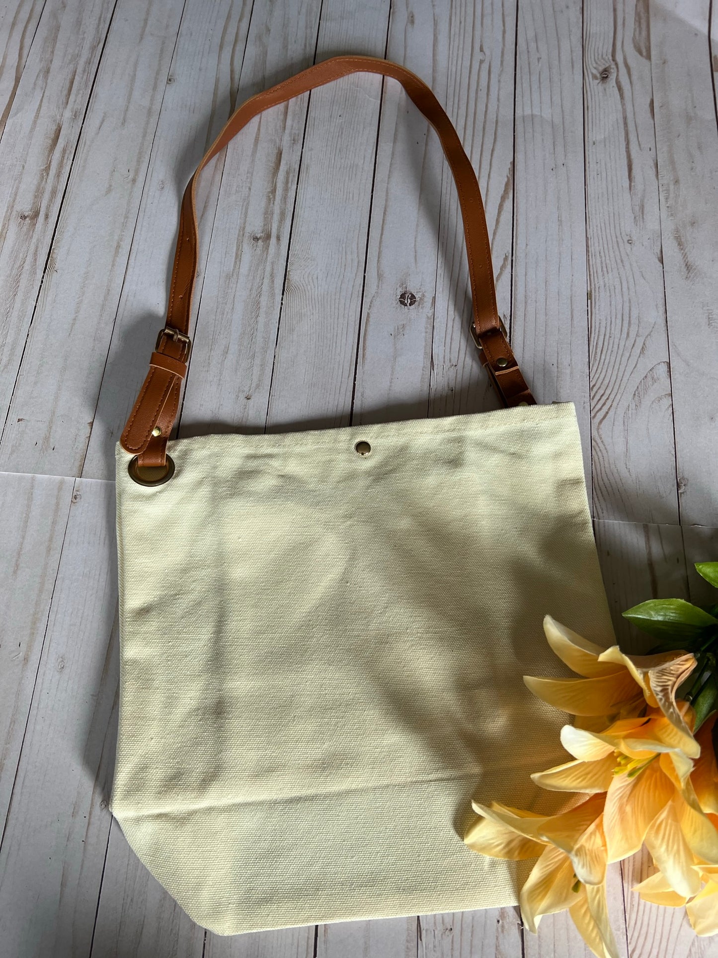 Canvas Tote Bag with Leather Handles (Off White)
