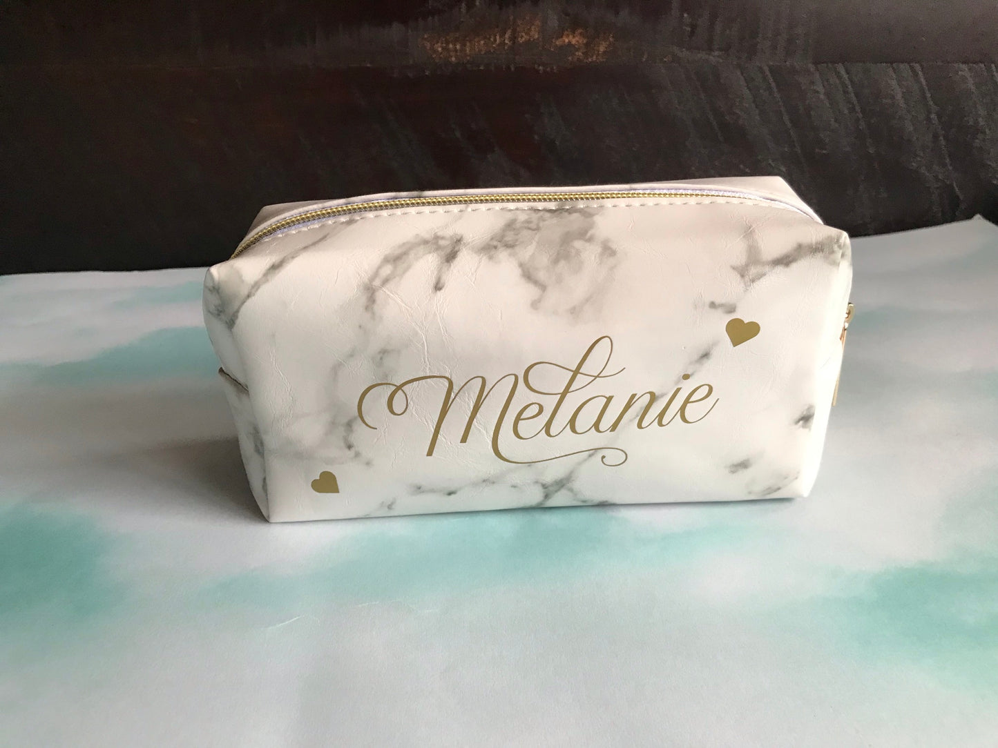 Marble Cosmetic Bag - With Gold Zipper - Splashproof