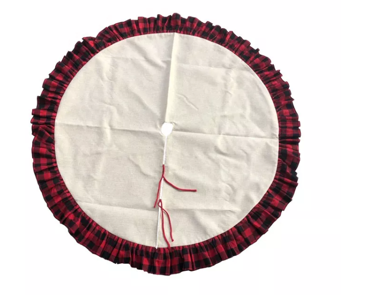 Christmas Tree Skirt - Burlap/Red Plaid Ruffle Style/Red Solid Ruffle