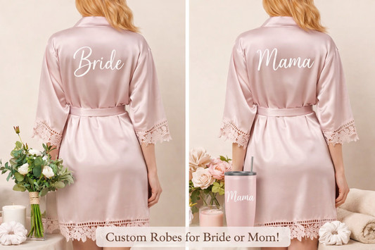 Satin Bridal Robe with Lace Trim (For Sublimation & HTV)