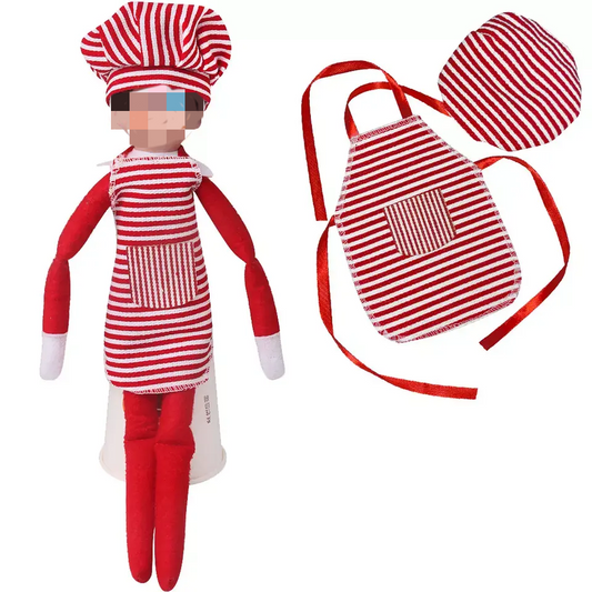 Elf Doll Chef Set - Pinstripe Apron & Chef Hat