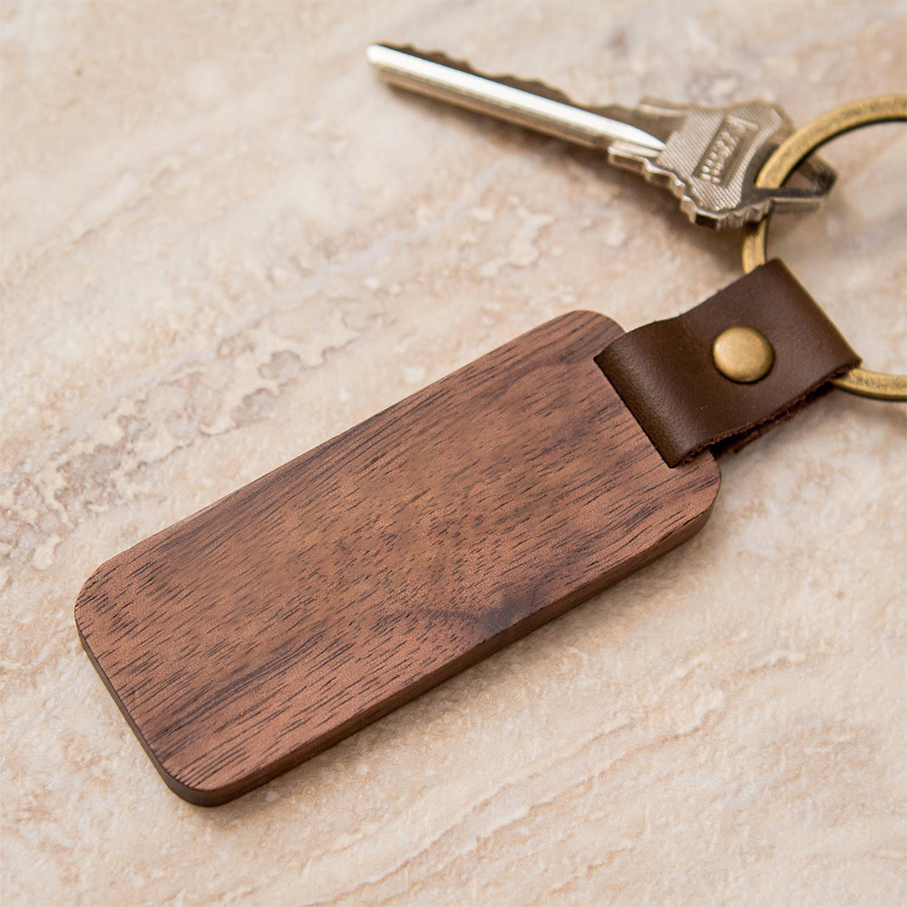 Fathers Day KeyChain Walnut Wood with Leather -BEST DAD