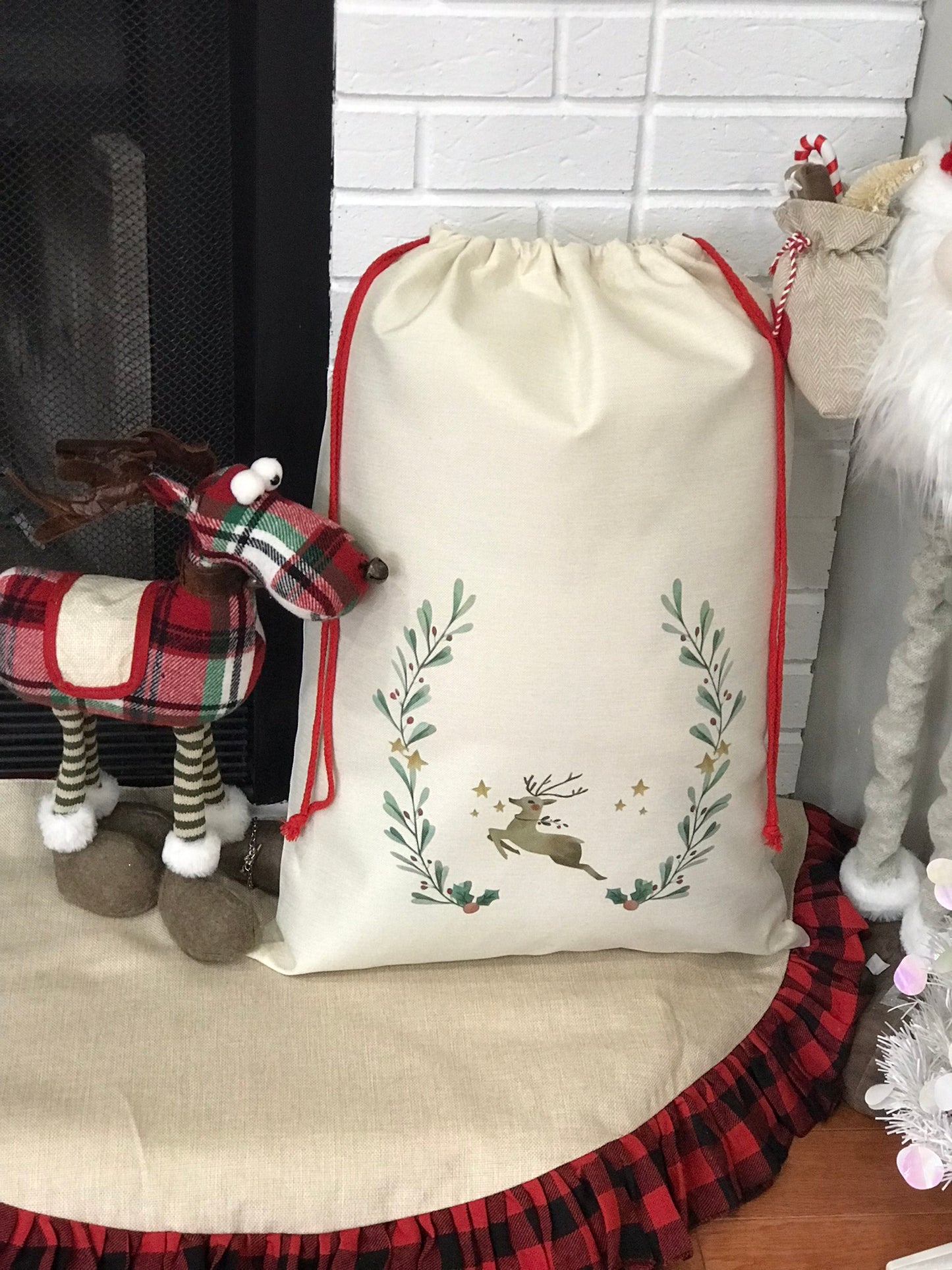 Reindeer with Wreath Santa Sack (Sublimation Ready)