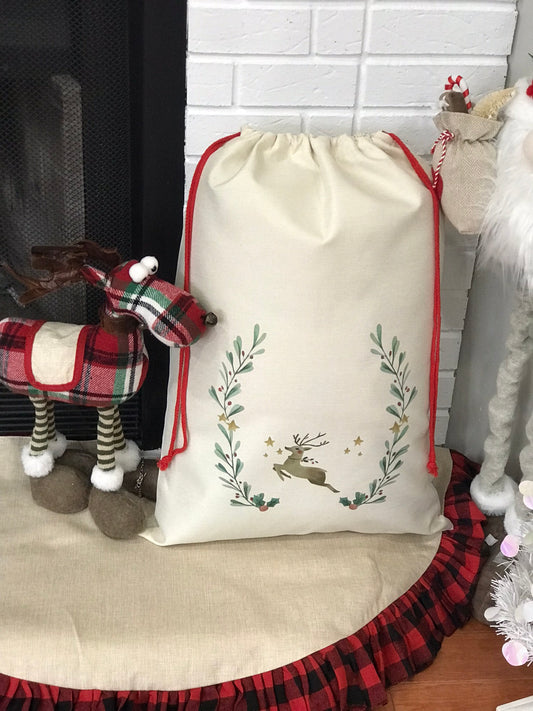 Reindeer with Wreath Santa Sack (Sublimation Ready)