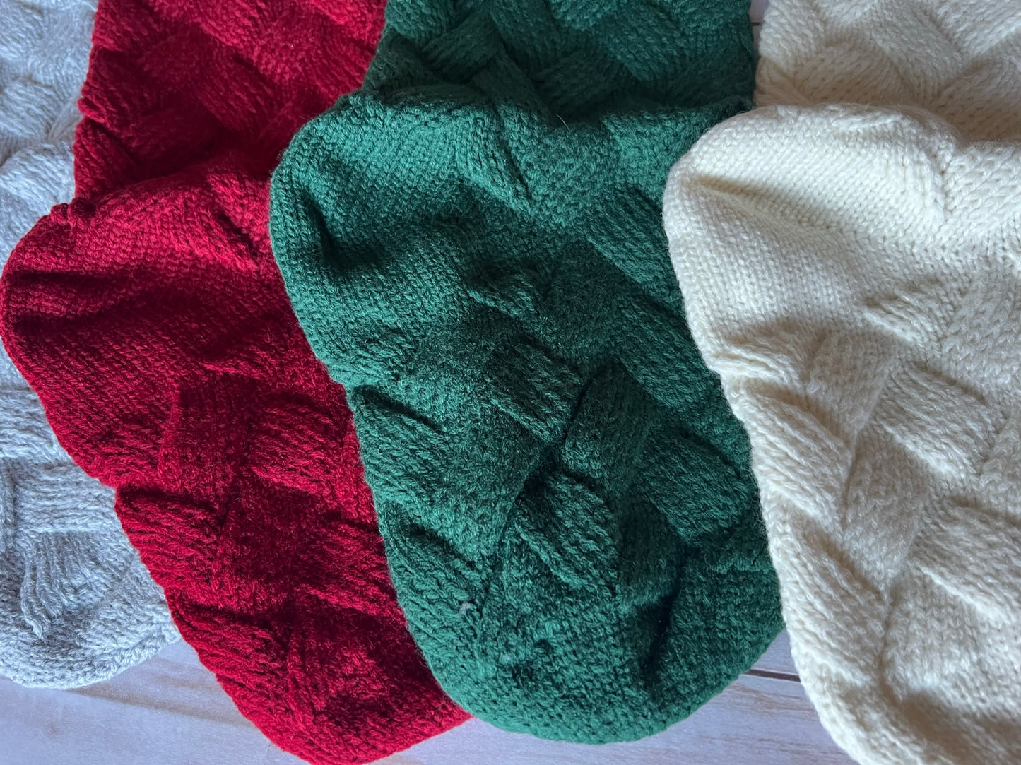 Cable Knit Christmas stockings with leather patch