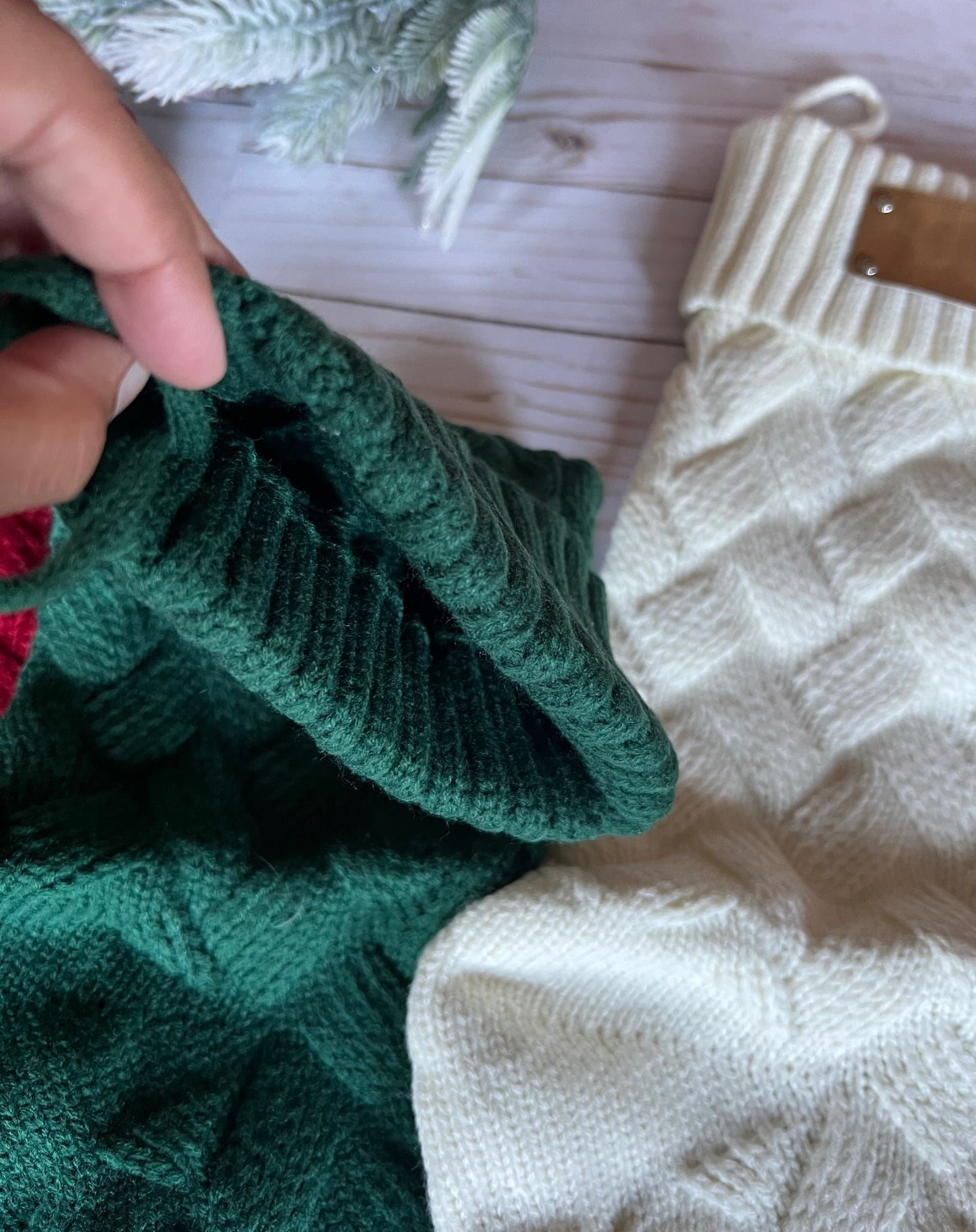 Cable Knit Christmas stockings with leather patch