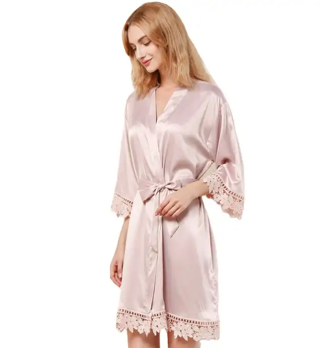 Satin Bridal Robe with Lace Trim (For Sublimation & HTV)