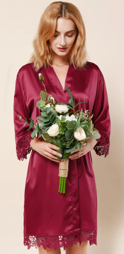 Satin Bridal Robe with Lace Trim (For Sublimation & HTV)