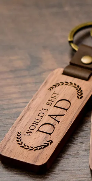 Fathers Day KeyChain Walnut Wood with Leather -BEST DAD