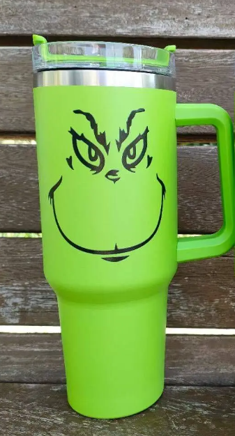 Grinch 40 oz Tumblers with green handles