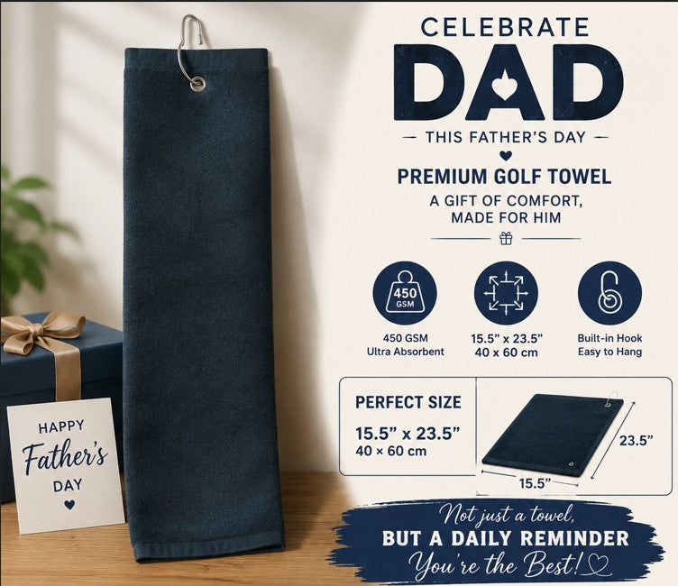 Tri Fold Black Golf Towel