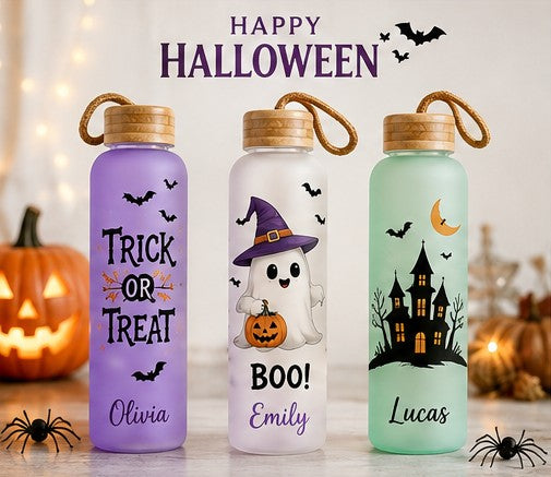 20oz Sublimation Frosted Glass Water Bottle with Bamboo Lid | 7 Colours | Personalized Gift & Seasonal Designs