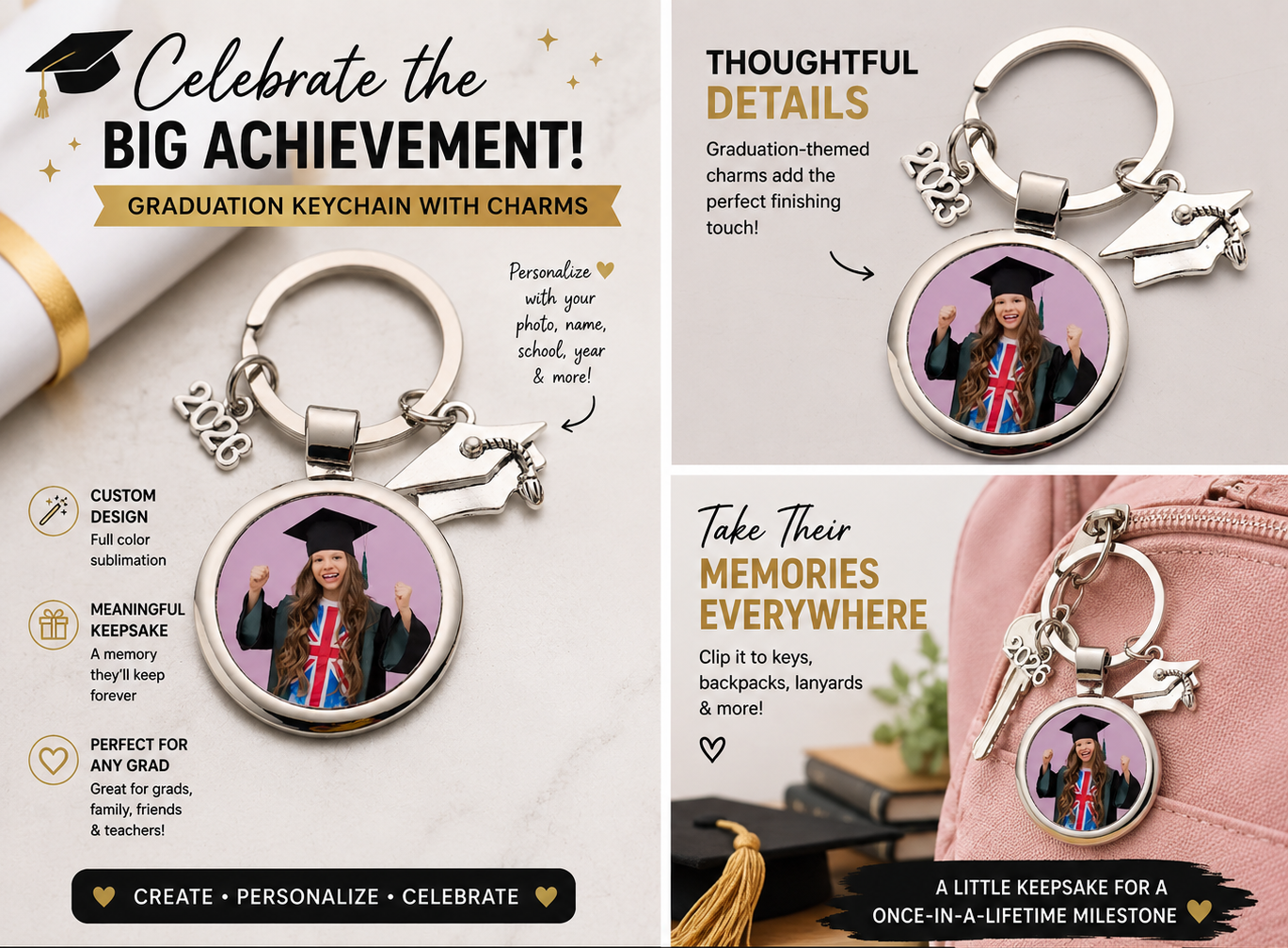 Graduation Keychain with charms (Sublimation)