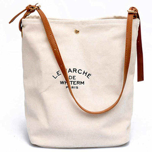 Canvas Tote Bag with Leather Handles (Off White)
