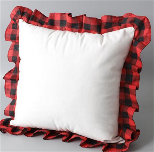 Red Plaid Ruffle Pillow cover (Sublimation Ready)