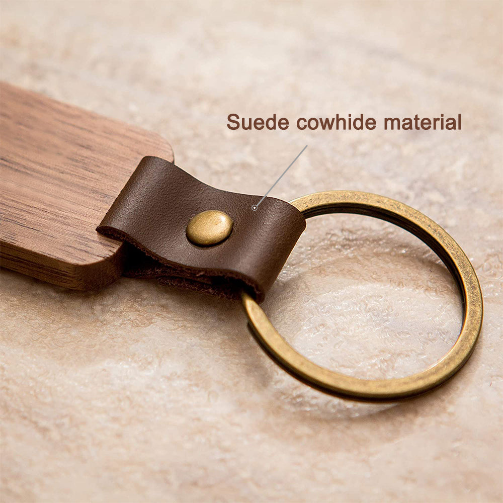 Fathers Day KeyChain Walnut Wood with Leather