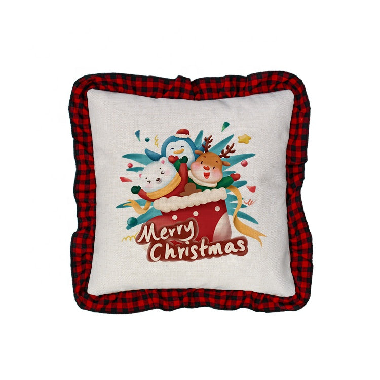 Red Plaid Ruffle Pillow cover (Sublimation Ready)