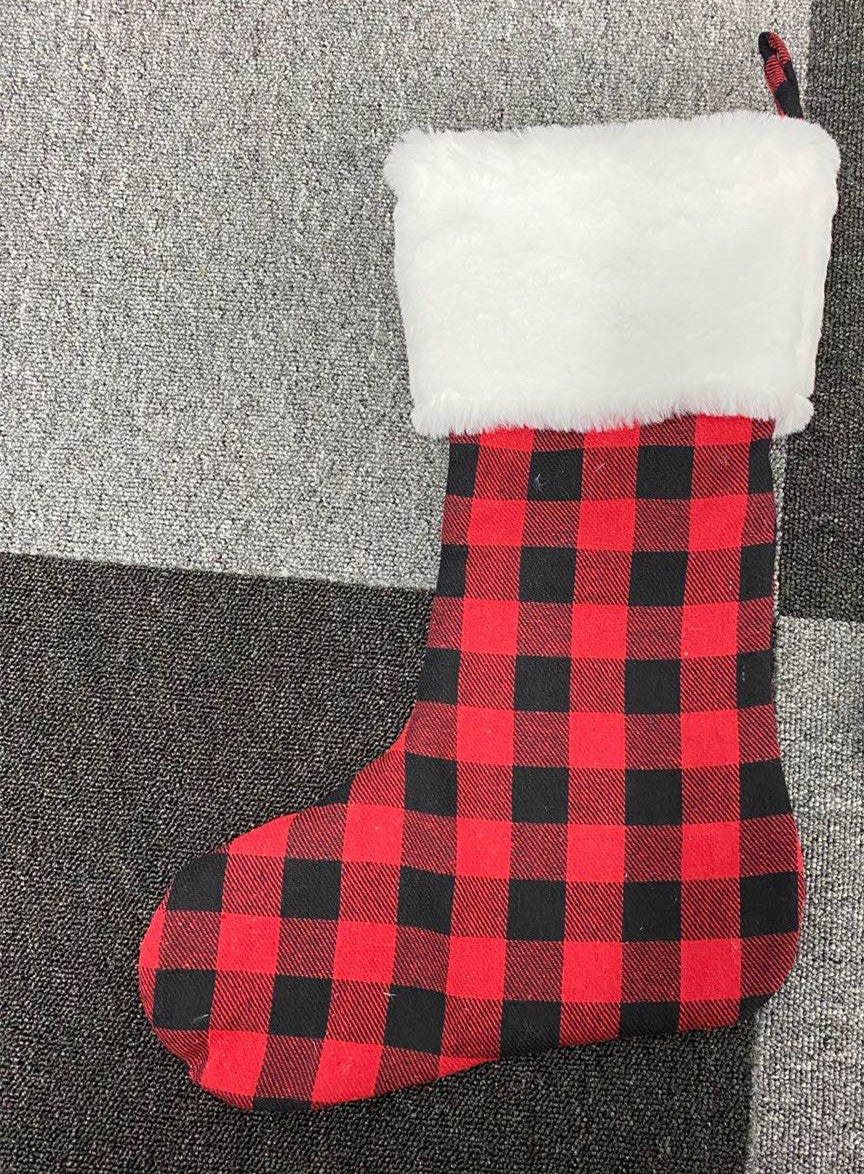 Cozy Fur Top Red Plaid Stockings