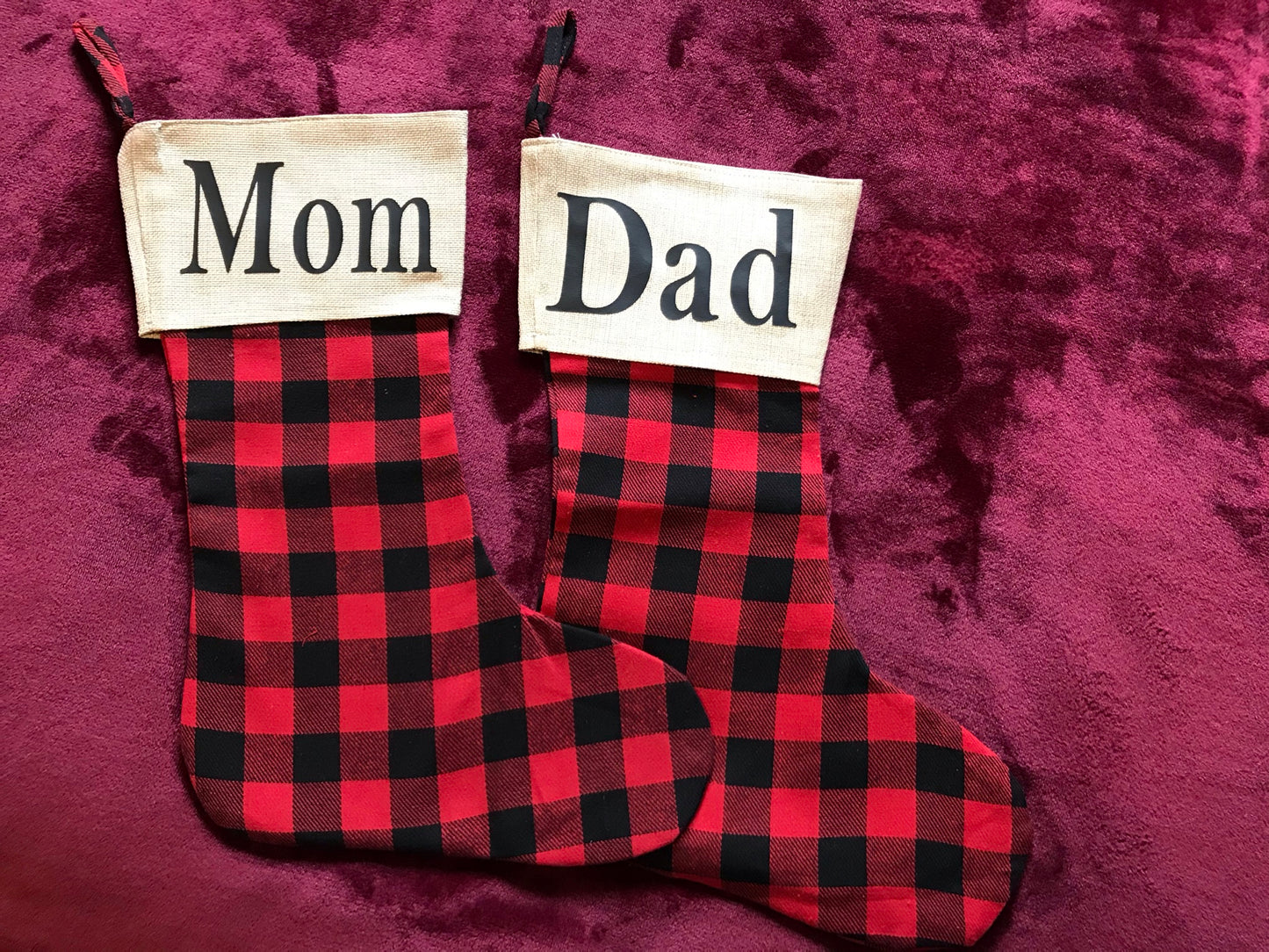 Classic Burlap Top Red Plaid Christmas Stockings