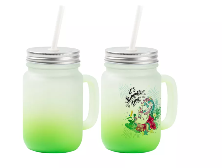 Frosted Gradient Mason Jar with handle