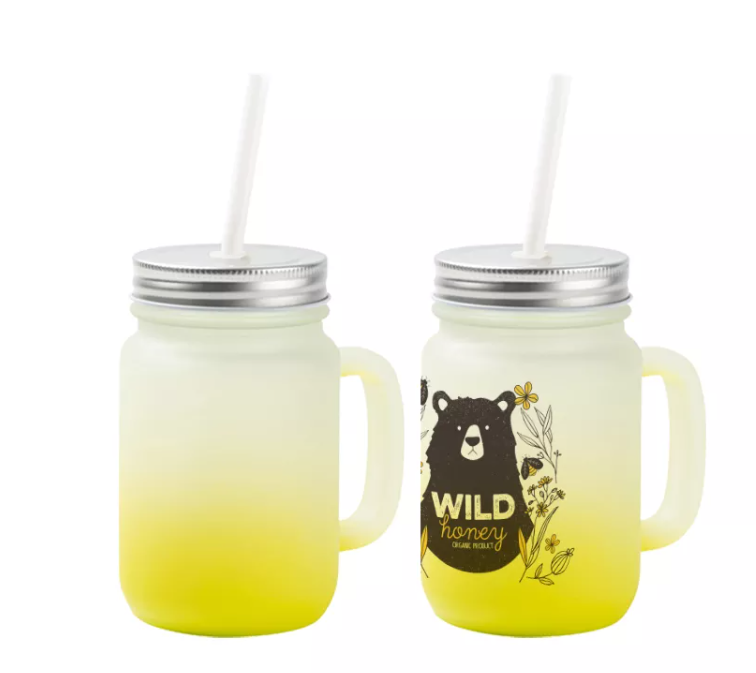 Frosted Gradient Mason Jar with handle