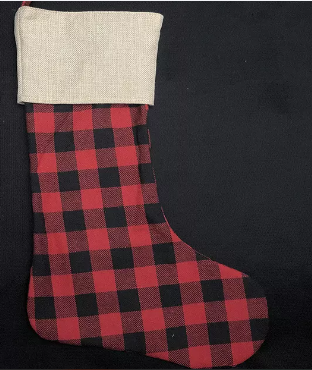 Classic Burlap Top Red Plaid Christmas Stockings