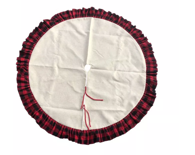 Christmas Tree Skirt - Burlap/Red Plaid Ruffle Style