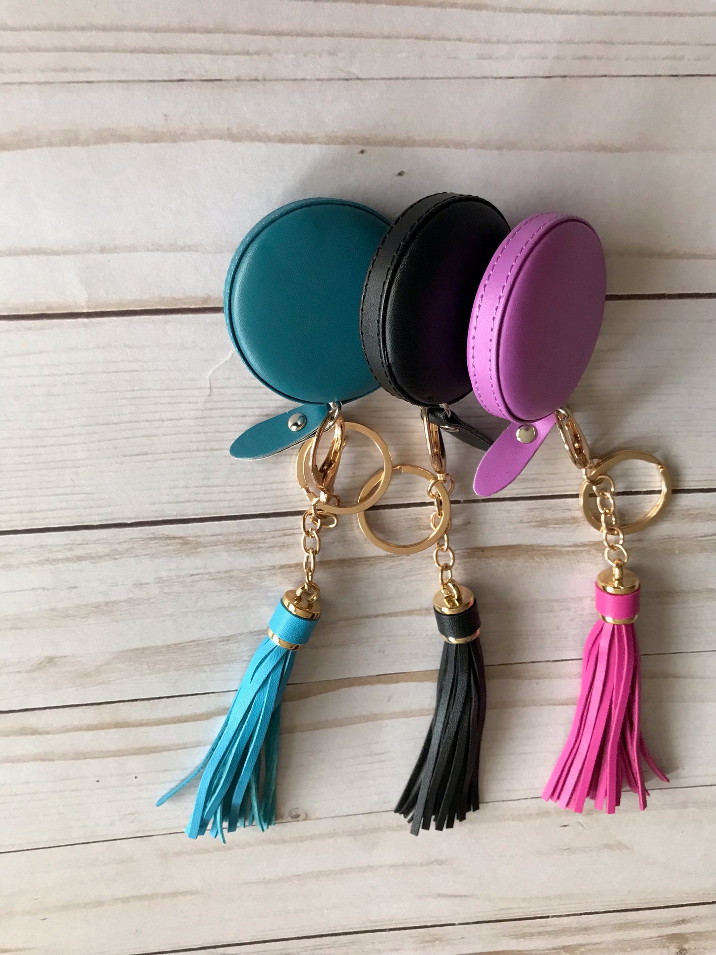 Mini Tape Measures with Clip on Faux Leather Tassels