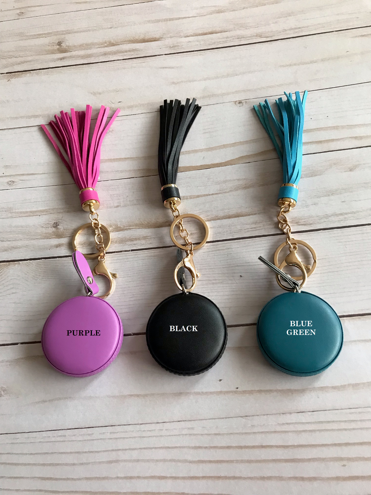 Mini Tape Measures with Clip on Faux Leather Tassels